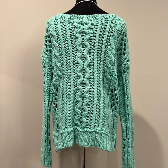 Free People Open Knit Mint Green Long Sleeve Sweater Size Medium - Picture 5 of 12